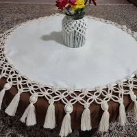 رانر مکرومه ، رومیزی گرد ،مکرومه و پارچه