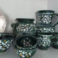 سرویس سرامیکی سفالی سبز گلدار