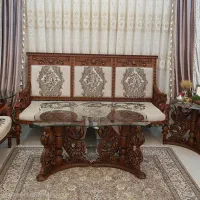 مبلمان ۷ نفره تمام چوب  همراه میز نهارخوری ۸ نفره