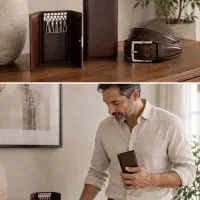 ست هدیه چرم مردانه، کیف پول، کمربند، جاکلیدی