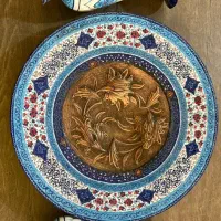 بشقاب و گلدان میناکاری گلاب پاش و جام برنجی