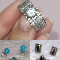 نیمست گوشواره انگشتر حلقه تک نگین زنانه نقره