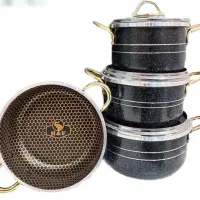 قابلمه تفلون 7پارچه طرح کف زنبوری و طرح ماربل