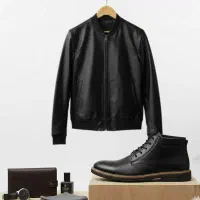 ست کاپشن چرم + کفش نیم بوت مردانه / پرداخت درمحل