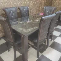 سرویس میز ناهارخوری ۶ نفره + ۶ صندلی چرمی چوبی