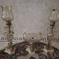 ست سه تیکه شمعدان و کشکول برنجی پایه سنگ