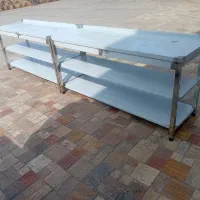 دو عدد میز کار ۲ متری ۳طبقه تمام استیل پشت لبه دار