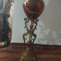گلدان گلد کیش آنتیک پایه بلند کار دست شیشه برنزه