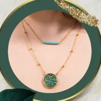 گردنبند پیچک ترکیب فیروزه و طلای ۲۴عیار