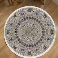 فرش دستبافت جفت گرد نایین اصل ۶لا گل و کف ابریشم
