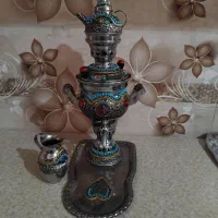 سماور برنجی کوچک همراه پارچ و قوری
