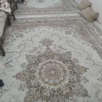 دو عدد فرش ۱۲ متری رنگ کرم با گلهای زیبا