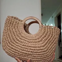 کیف رافیا دسته چوبی