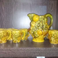 ست پارچ و لیوان سفالی قدیمی طرح گل و میوه