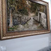 تابلو فرش دستبافت چله ابریشم وگل ابریشم  کوچه باغ