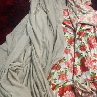 پرده ساتن گلدار بهمراه گیپور رویش