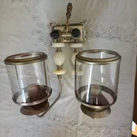 چراغ گازی دو شعله با بدنه سنگ مرمر و شیشه آلمانی