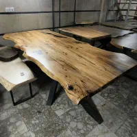 میز نهارخوری روستیک چوب چنار و فلز