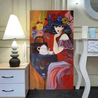 تابلو نقاشی بانو و چای(بدون نیاز به قاب)