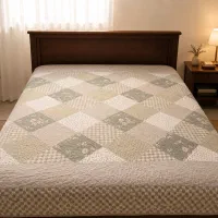 تخت خواب دونفره چوبی با تشک رویا و پاتختی