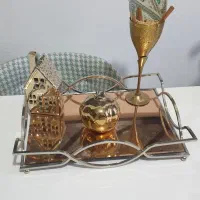 سینی آینه ای و جام شراب برنز + کلبه جا شمعی و ...
