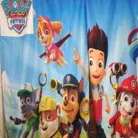 فرش اتاق خواب کودک سگ های نگهبان با دوپنل پرده ست