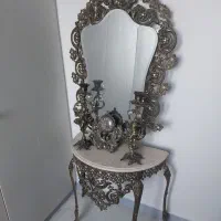 اینه شمدان وساعت برنجی با سنگ به همراه ساعت دیواری