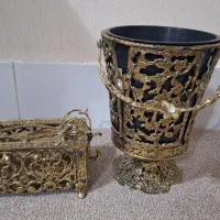 ست سطل زباله وجادستمال کاغذی برنجی دست ساز