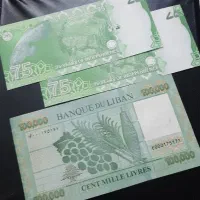 جفت یادبودی پاکستان و اسکناس ۱۰۰۰۰۰ لیر لبنان