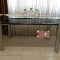 میز شیشه ای پایه استیل ۶ نفره