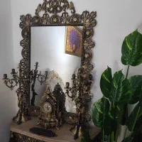 آیینه شمعدون و ساعت برنز آلیاژ