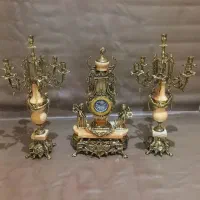 ست ساعت شمعدان برنجی ساعت شمعدان خروسی برنز
