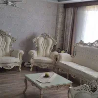 مبلمان استیل و میز نهارخوری چوب راش تاج منبت۹ نفره