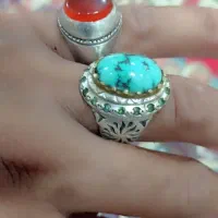 دو عدد انگشتر نقره ، عقیق و فیروزه