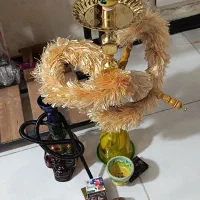 دو عدد قلیان برنجی طلایی سلطنتی و قلیون مسافرتی