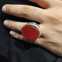 انگشتر عقیق یمنی رکاب کار دست سیاه قلم خورده