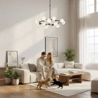 لوستر ۱۶ شعله مولکولی مربع برند OWL حباب شیشه ای