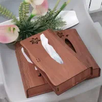 جای دستمال کاغذی رومیزی چوبی برش لیزری شده