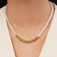 گردنبند مرواریدی ژوپینگ طلایی ضد حساسیت مشابه طلا