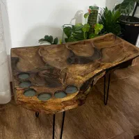 میز کنسول دکوری چوب گردو و رزین پایه فلزی