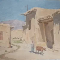 نقاشی آبرنگ روی مقوا استاد خروش