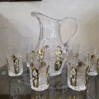 پارچ و لیوان کریستال با آب طلا