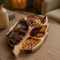 سینی مزه و اردوخوری چوب گردو طرح برگ
