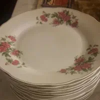 بشقاب و پیش دستی گل سرخی