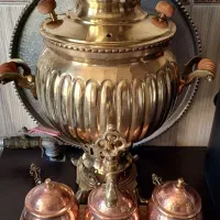سماور ذغالی برنجی با مهر و پاسماوری مسی