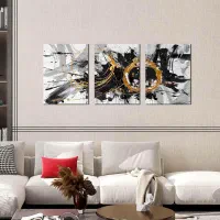 تابلو ابستره برجسته نقاشی مینیمال ورق طلا سه ۳ تکه