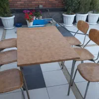 میز و صندلی پایه فلز میز چوب ضد آب