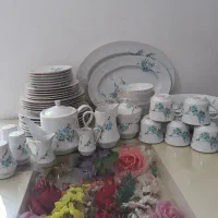 سرویس چینی گل ابی دورطلایی۴۹پارچه
