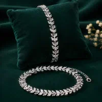 دستبند نقره زنانه / آبکاری رادیوم / طرح برگ خاص
