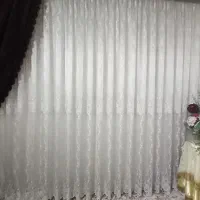 پرده حریر خامه دوزی به همراه دو دستک مخمل